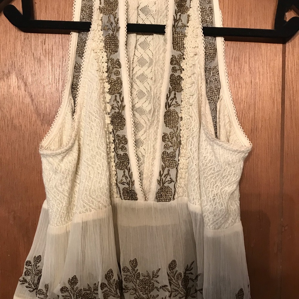 Ecote Open back , cream lace, embroidered blouse
